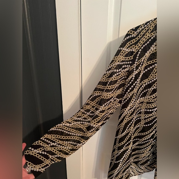 Michael Michael Kors Women’s Sheer Button Down Top SzS  Chain Pearl Print - Picture 12 of 14